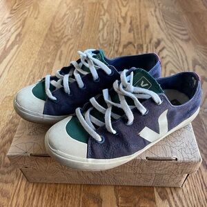 Veja Flip Elastic Lace Canvas Multicolor Marine Sneakers, Size 3